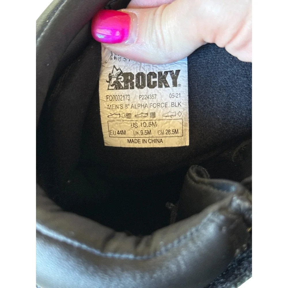 Rocky Alpha Force Waterproof Boots Size 10.5 Black‎ Leather Zipper Duty Work